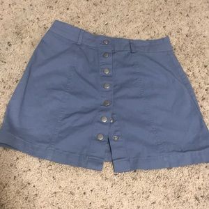 Slate blue, snap up mini skirt